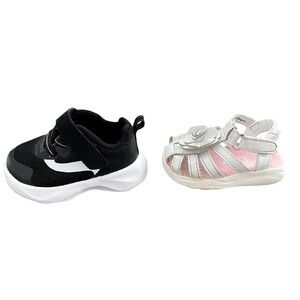 Kids Shoes Set Size 2 Black Athletic Works Sneakers and White Teeny Toes Sandals